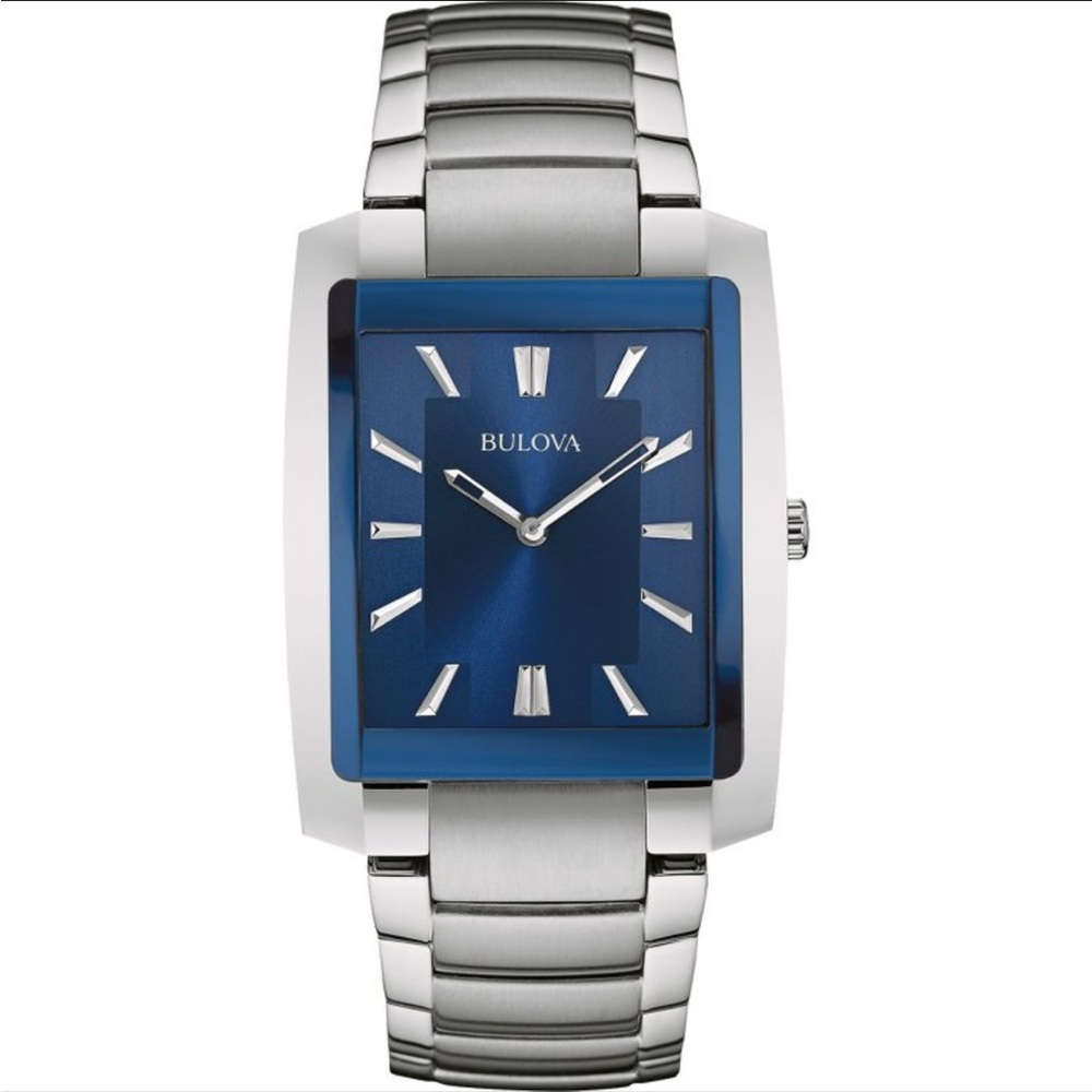 Men's Bulova Classic Watch with Blue Rectangular Dial (Model: 96A169)